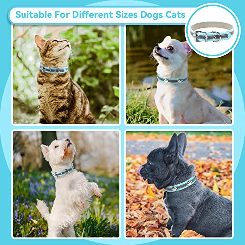 PETCARE Reflective Dog Collar with Cute Paw Rivet Studded Funny Soft PU Leather Adjustable Puppy Dog Collars for Small Medium Large Dogs Cats (Blue,Medium) - color: Blue, size: M( Neck 10.23"-12.59")