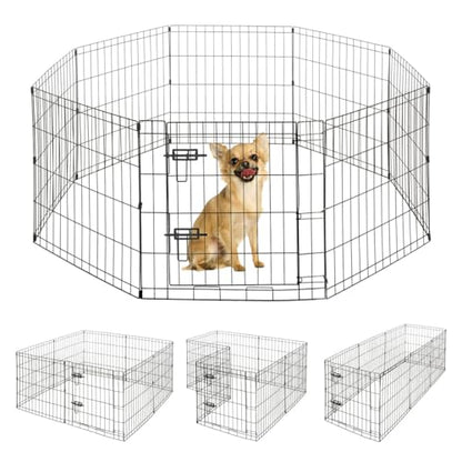 BOWHAUS Foldable Outdoor/Indoor Pet Playpen with Gate, Available in 24 Inch Height Metal Portable Kennel, Heavy-Duty Exercise Fence Cage 8 Panels for Small Dog, Animals - style: 24 Inch