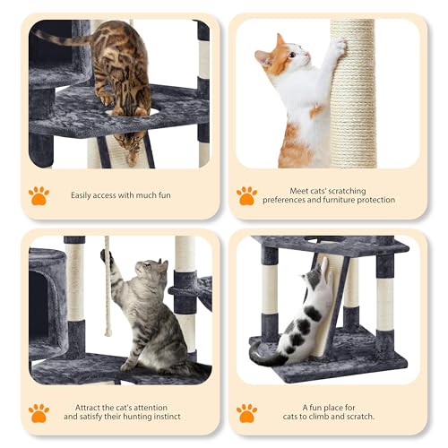 Yaheetech Multi-Level Cat Trees Cat Towers 79in Cat Tree for Indoor Cats with Sisal-Covered Scratching Posts, Plush Perches and Stable Condo for Kittens, Cats and Pets, Dark Gray - color: Dark Gray
