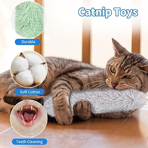 Cat Toys Cat Pillows, 3 Pack Durable and Soft Crinkle Sound Catnip Toys, Catnip Filled Cat Teething Chew Toys for Kittens, Interactive Cat Kicker Toys for Indoor Cats Entertain (Grey/Green/Yellow)