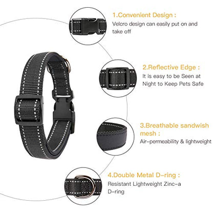HEELE Dog Collar, Reflective Dog Collar, Soft Neoprene Padded Breathable Nylon Pet Collar Adjustable for Small Dogs, Black, S(10.23-14.96") - color: Black, size: Small (10.23-14.96")