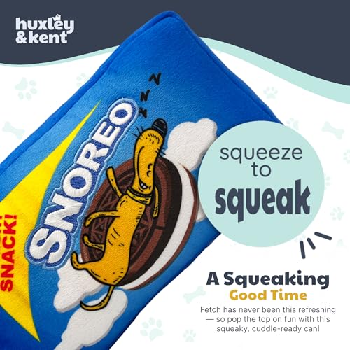 Huxley & Kent Funny Dog Toy w/Squeaker – Power Plush Squeaky Dog Toys for Small, Medium & Large Dogs – Soft Stuffed Animal for Indoor Play & Fetch - Snoreo Cookies, Small - size: Small, style: Snoreo Cookies