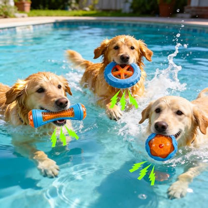 3 Pcs Dog Pool Floating Toys,TPR Bite Resistant Squeaky Dog Water Toy for Medium Large Dog,Interactive Dog Toys for Throwing Fetching,for Summer Outdoor Lake Beach Training Playing with storage bag