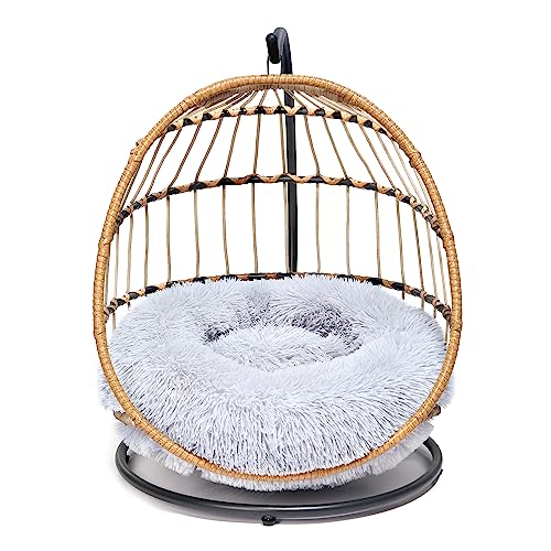 SWITTE Cat Hammock Chair Bed - Removable & Washable Cushion, Hanging Rattan Swing for Indoor Outdoor Cats & Small Dogs, Adjustable Pet Swinging Hammock with 3 Modes - Light Grey - color: Light Grey