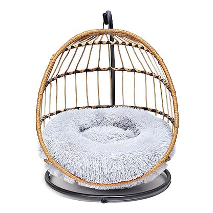 SWITTE Cat Hammock Chair Bed - Removable & Washable Cushion, Hanging Rattan Swing for Indoor Outdoor Cats & Small Dogs, Adjustable Pet Swinging Hammock with 3 Modes - Light Grey - color: Light Grey