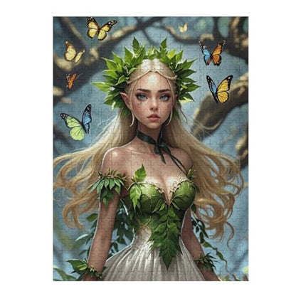 Green Elf Girl 1000-Piece Wooden Jigsaw Puzzle, Scenic Elf Artwork, Creative Brain-Training, Cozy Indoor Fun - color: #8