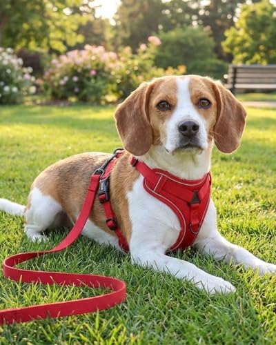 Reflective Adjustable Dog Harness with Leash Breathable No-Pull Pet Vest for Walking and Training DJA702-03M - color: Red, size: Medium