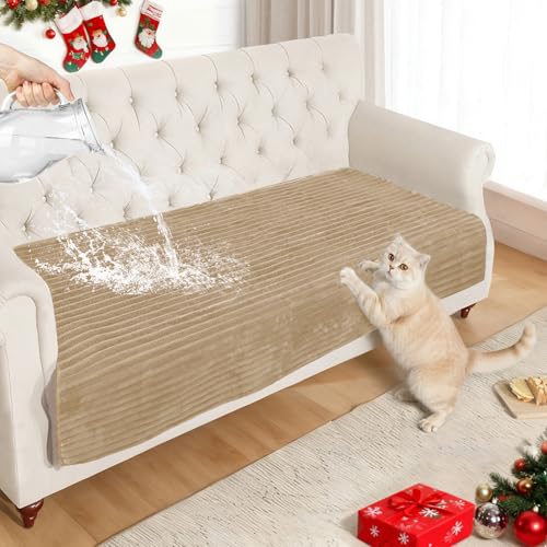 NAISI Couch Covers for Dogs Waterproof Flannel Striped Sofa Cover Pet Friendly Washable Dog Mat for Couch Anti Slip Sectional Sofa Slipcover Protector(1pc/35"x 70",Camel) - color: Camel, size: 1pc/35"x 70"