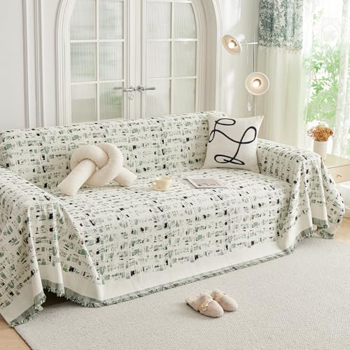 Abstract Chenille Couch Cover Blanket Beige Green Black Boho Sofa Cover, Washable Furniture Protector, Universal Slipcover for Couch, Geometric Brushstroke Jacquard, Large 71"x118" - color: A1# Beige/Green/Black - Abstract, size: Large 71" x 118"