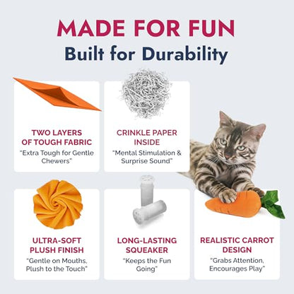 PETLOU 8 Inch Carrot Plush Dog Toy for Soft Chewers – Durable Squeaky & Crinkle, Anti Boredom Chew Toy for Dogs, Cute Soft Stuffed Calming Indoor Pet Toy for All Dog Breeds
