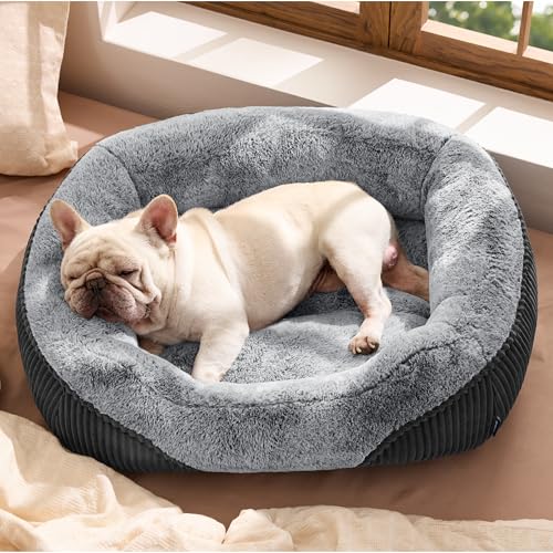 Bedsure Washable Dog Bed Medium Size Dog - Rectangle Fluffy Plush Big Pet Bed, Corduroy Fleece and Nonskid Bottom,30x24x8inches,Suitable for Pet Up to 35lbs,Grey - color: Grey, size: 30"L x 24"W x 8"Th