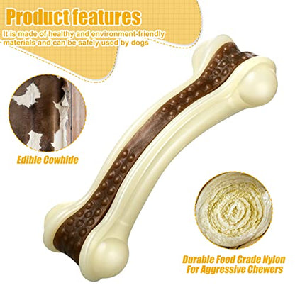 Sosation 3 Pack Chew Toys for Aggressive Chewers, Bone Toys Nylon Beef Flavor Dog Teething Toys for Large/Medium/Small Puppies Breeds(Large, Curved Bone) - size: Large, style: Curved Bone