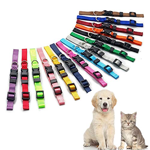 Puppy ID Collars,15 PCS Identification Soft Nylon Puppy Collars, Adjustable Breakaway Safety Whelping Litter Collars for Newborn Puppies Kitten – Set of 15 (Medium 8.5" - 13.0") - size: Square Button M (Pack of 15)