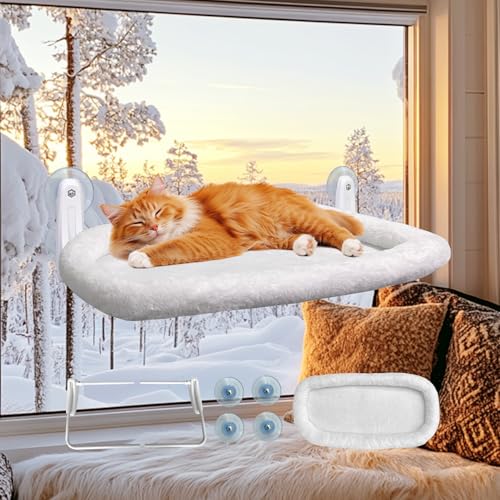 L&W BROS. Cat Window Perch Cushion Bed Hammock with 4 Updated Suction Cups Easy to Assemble Cat Window Bed for Heavy Large Cats (M 1Pc) - size: M