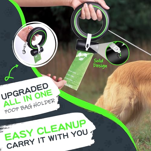 UFO Retractable Dog Leash Hands Free Wearable Dog Leash with Poop Bag Holder One-Handed Brake Pause Lock 360° Tangle Free 10ft for Up to 66lbs Medium Small Dogs (Black/Green) - color: Black/Green