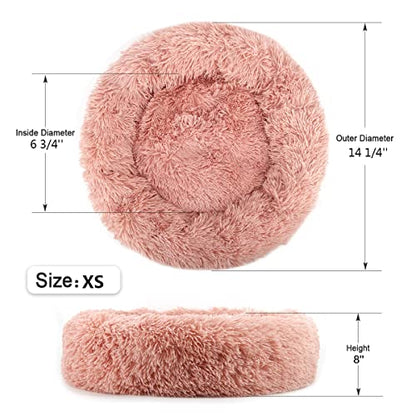 Calming Donut Dog Bed for Small to Medium Dogs & Cats - Plush Faux Fur Anti-Anxiety Pet Bed with Machine Washable Cover & Non-Slip Base - color: Pink, size: X-Small 15.7''