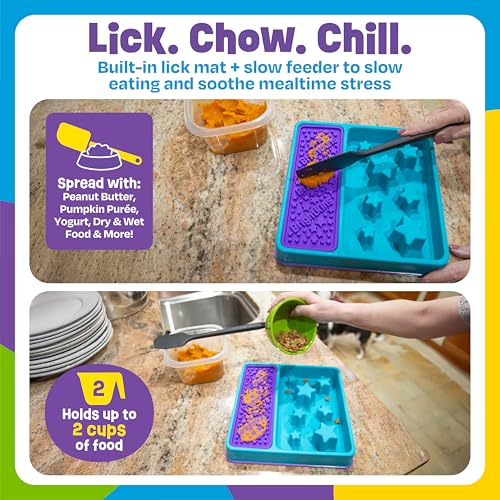 Brightkins Square 2-in-1 Slow Feeder Bowl and Lick Mat - Slow Feeder Dog Bowls, Dog Bowls for Fast Eaters, Interactive Puppy Bowl, Cat Food Puzzle, Puzzle for Dogs, Pet Dishwasher Safe Lick Mat - style: Slow Feeder & Lick Mat
