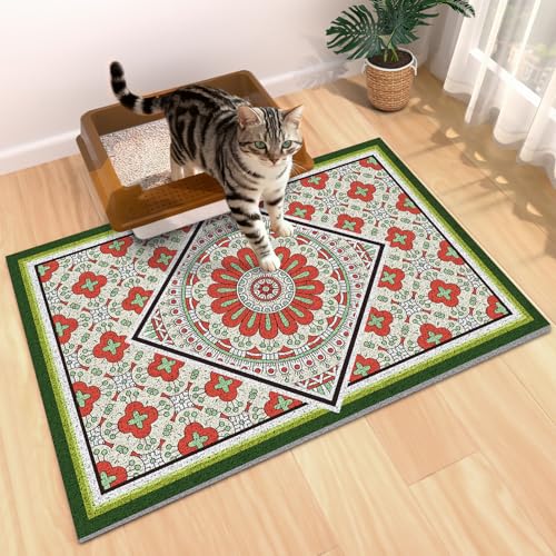 Extra Large Cat Litter Mat 30"x24",Heavy-Duty Litter Rug Catcher with Deep Textured Surface,Non-Slip Kitty Litter Mat Waterproof & Easy Clean, Ideal for Multiple Cats - color: Red + Green, size: 30“ x 24”