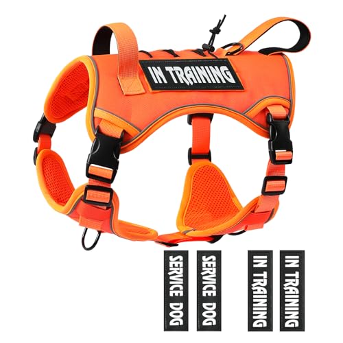 Tactical Dog Harness for Medium Large Size, No Pull Service Dog Vest with Molle System and Control Handle Heavy Duty Pet Vest with 4 Patches, Reflective Adjustable Harness for Walking Training - color: Orange, size: L