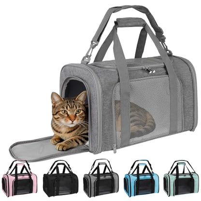 Cat Carrier, Soft-Sided Airline Approved Pet Carrier Case with 4 Ventilated Windows for Cats and Dogs Under 10-25Lbs (17.0 L x 11.0 W x 11.0 H Inch, Grey) - color: grey, size: 17.0"L x 11.0"W x 11.0"H