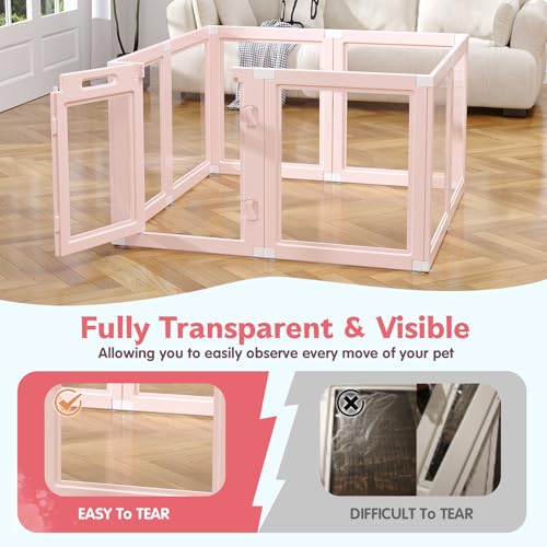 DIY Clear Acrylic Dog Playpen Indoor, Transparent Easy Cleansing Puppy Fence with Suction Cup, Easy-Assemble Indoor Whelping Crate for Small Puppies (23.6" H, 8PCS), Pink - color: Pink, style: 8PCS