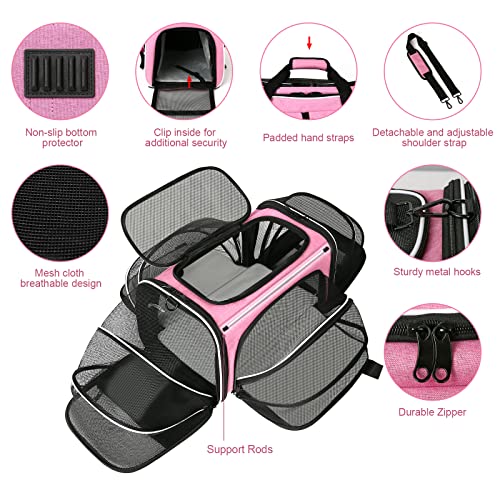 Estarer Soft Sided Pet Carrier Airline Approved, 4 Sides Expandable Collapsible Cat Carrier with Pockets & Removable Fleece Pad, Travel Carrier Bag for Cat Dog & Small Animals (Pink) - color: Pink