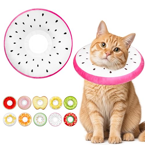 Cat Cone Collar Soft, Adjustable Cat Recovery Cone to Stop Licking, Cute Kitten Donut Collar After Surgery, Elizabethan Collars for Kittens, Lightweight Cats Neck Cones (Dragonfruit, Medium) - color: Dragonfruit, size: Medium