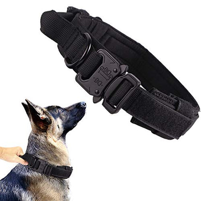 Tactical Dog Collar Adjustable Military Nylon Dog Collar with Control Handle and Heavy Duty Metal Buckle for Medium and Large Dogs (Black,S) - color: Black, size: Small (Pack of 1)