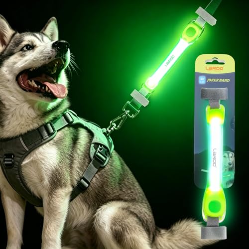 LaRoo LED Dog Collar Light, High Visibility Pet Safety Night Light with Hook & Loop, Waterproof Glow LED Strip for Dog Collar Leash Harness, Perfect for Night Walking Running, Camping, Outdoor, Green - color: Green