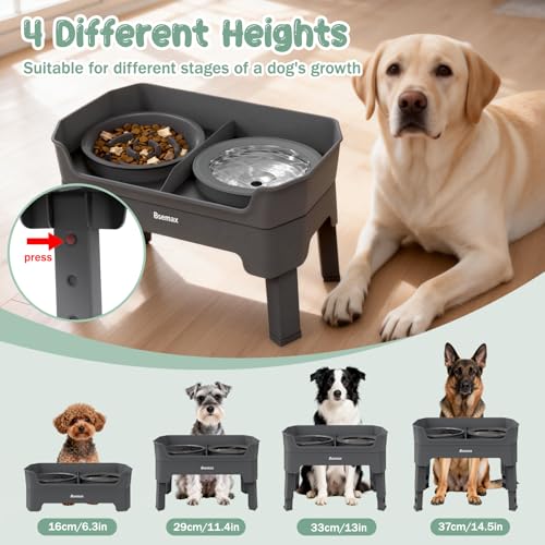 4 in 1 Adjustable Elevated Dog Bowls with 2*Stainless Steel Bowls, Anti-Spill Water Bowl, 4 Heights Raised Dog Bowl Stand for Small to Medium & Growing Large Puppies, Anti-Slip, Mess Proof Design - color: Gray
