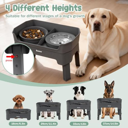 4 in 1 Adjustable Elevated Dog Bowls with 2*Stainless Steel Bowls, Anti-Spill Water Bowl, 4 Heights Raised Dog Bowl Stand for Small to Medium & Growing Large Puppies, Anti-Slip, Mess Proof Design - color: Gray