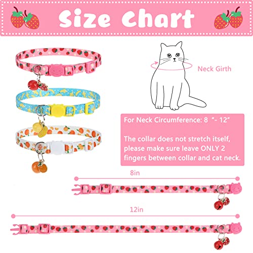 Breakaway Cat Collars with Bell & Cute Pendants, 3 Pack Safety Buckle Kitten Collars, Adjustable Pet Collar Ideal for Girl Boy Cats Puppy (Fruit Pattern) - color: Style A - Fruit