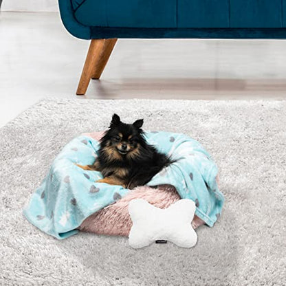 Juicy Couture Turquoise Blue Dog Blanket with Sherpa Bone Shaped Pillow - Plush Puppy Throw, Breathable, Lightweight, Machine Washable, Cat Blanket for Small, Medium & Large Pets - color: Turquoise Blue Scottie Hearts