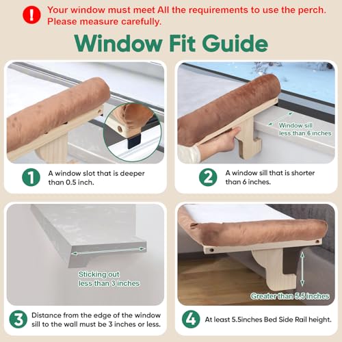 Cat Window Perch with Bolster, Large Hammock Bed for Indoor Cats, Solid Wood & Metal Frame Mounted Perch, Cozy Sunbathing Lounge Bed, 25” Wide (Brown Bed) - color: Brown