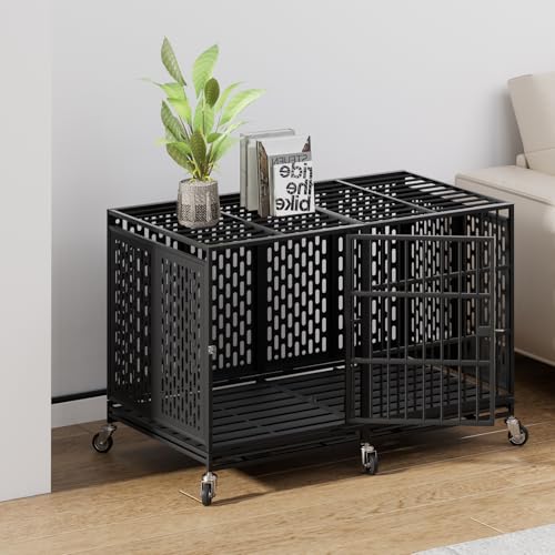 Snuowu 48 Inch Heavy Duty Dog Crate with Wheels, Metal Big Dog Cage for Large and Medium Dogs, Extra Large XL XXL Indestructible Dog Crate with Removable Tray. - size: 47.2"L x 28.9"W x 32.8"H