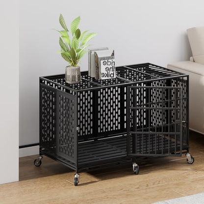 Snuowu 48 Inch Heavy Duty Dog Crate with Wheels, Metal Big Dog Cage for Large and Medium Dogs, Extra Large XL XXL Indestructible Dog Crate with Removable Tray. - size: 47.2"L x 28.9"W x 32.8"H