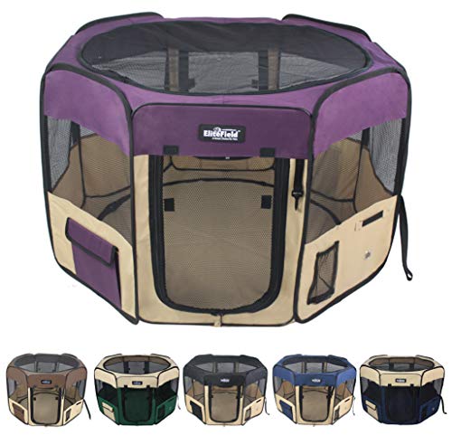 EliteField 2-Door Soft Pet Playpen (2 Year Warranty), Exercise Pen, Multiple Sizes and Colors Available for Dogs, Cats and Other Pets (36" x 36" x 24"H, Purple+Beige) - color: Purple+Beige, size: 36" x 36" x 24"H