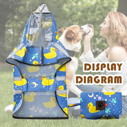 Dog Raincoat, Adjustable Rain Jacket with Hooded Double Layer for Large Medium Small Dogs Puppies, Lightweight Waterproof Rain Coat Poncho with Reflective Stripe Duck Blue,L - color: Duck Blue, size: Large