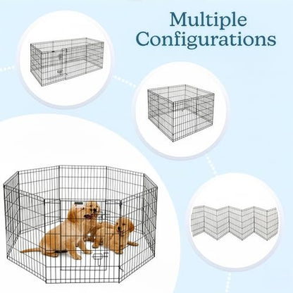 Dog Playpen - Foldable Metal Exercise Puppy Play Pen with 8 24x30in Panels - Indoor/Outdoor Pen with Door for Dogs, Cats or Small Animals by PETMAKER - size: 24" X 30"