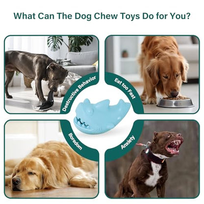 Treat Dispensing Dog Toys for Aggressive Chewers – Durable Natural Rubber Chew Toys for Medium/Large Dogs, Interactive Enrichment Toy Relieves Boredom, Anxiety & Cleans Teeth, Dishwasher Safe - color: Sky-Blue Shark