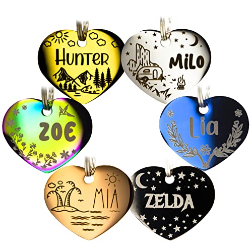Personalized Dog Tag with 5 Lines of Custom Deep Engraved Durable Stainless Steel Pet ID Name Tag Designer Regular Size Heart - size: Regular, style: Heart