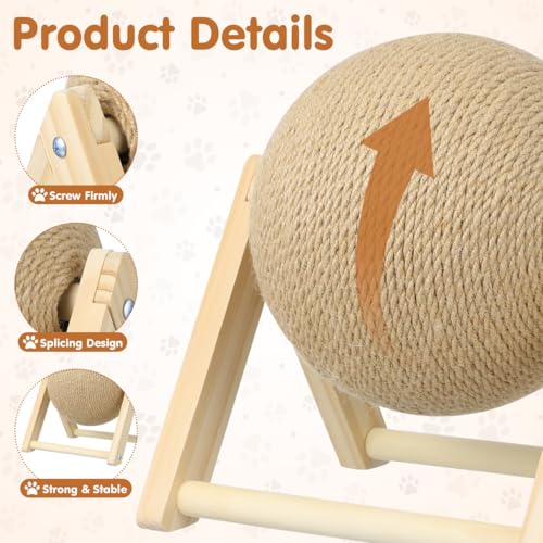 STOBOK Cat Scratcher with Wood Scratching Ball - Cats and Kittens Indoor Toy for Claw Care and Exercise - Round Scratching Board Spinning Ball Interactive Rabbit Pet Supplies for Home and Shops