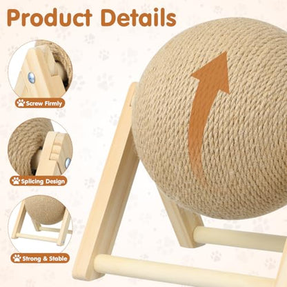 STOBOK Cat Scratcher with Wood Scratching Ball - Cats and Kittens Indoor Toy for Claw Care and Exercise - Round Scratching Board Spinning Ball Interactive Rabbit Pet Supplies for Home and Shops