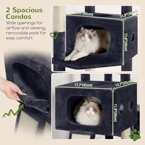 Globlazer Multi-Level Tall Cat Tower 83 inch Sturdy Extra Large Heavy Duty Cat Tree for Indoor Large Adult Cats Kittens with 2 Cat Condo, 8 Scratching Post, 2 Hammock, S83G, Dark Grey - color: Dark Grey