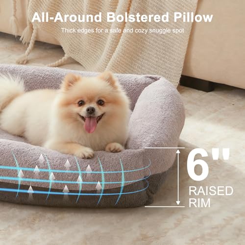Washable Small Dog Bed, Rectangle Comfy Fluffy Kitten Puppy Bed, Removable Zipper Cover Machine Wash, Soft Breathable Orthopedic Bed Durable Pet Cuddler with Anti-Slip Bottom, 20"x19"x6", Grey - color: Grey, size: S(20"x19"x6”)