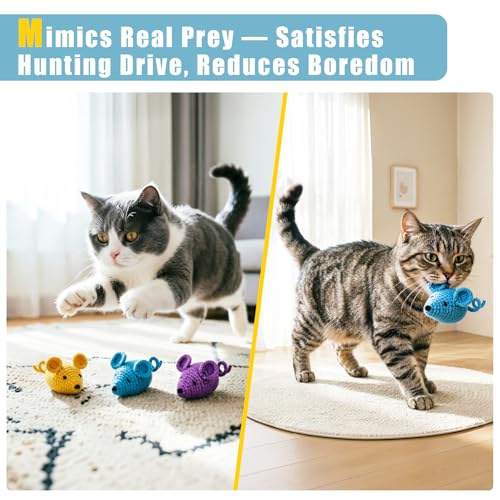 Retro Shaw Catnip Toys Crochet Mice Cat Toys, 3 Pcs Durable Yarn Cat Mouse Toys for Indoor Cats, Stuffed with Natural Catnip & Silvervine Blend, Handmade Interactive Kitten Chew Toy for Teeth Cleaning - style: Mice-3