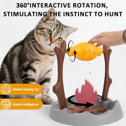 SZEE Cat Treat Puzzle Dispenser Toy, Cat Puzzle Feeder Toy for Slower Eating Training, Keeps Pets Busy & Prevents Overeating, Includes Small Interactive Toys to Boost Appeal (Campfire-Roast Shape)