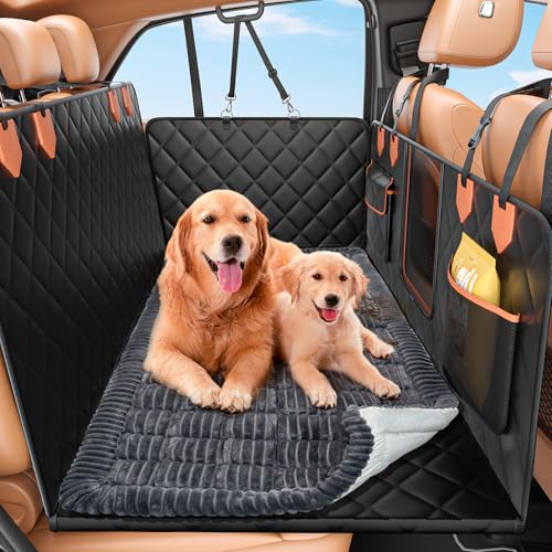 IJVAE Hard Bottom Car Seat Cover for Dog swith Removable Soft Blankets,Scratch-Proof and Anti-Slip Car Dog Hammock for Large Dogs Brown for Car, SUV - color: Grey, size: For Car/SUV/Small Truck