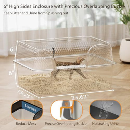 Stainless Steel Litter Box XL, Metal Litter Box with Lid - Extra Large Space with High Sides for Big Cats, Side Entry, Leak-Proof, Anti-Splashing, Transparent Black - color: Transparent Black, size: X-Large