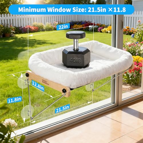 HoneyGuardian Cat Window Prech,Metal Support from Below with 4 Suction Cups, with Plush Cushion, Cat Window Hammock for Large Cats and Kittens - size: Upgrade
